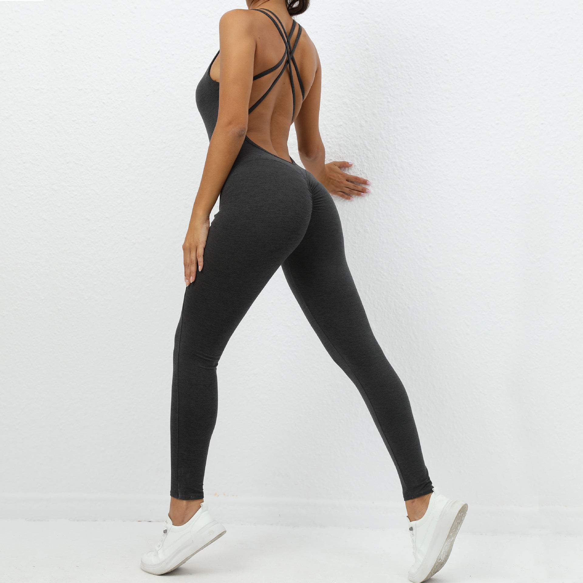 Yoga Jumpsuit With Cross-strap Back Design Quick-drying Tight-fitting Running Sports Fitness Pants Fashion Seamless Leggings For Womens Clothing - GSINAS.com