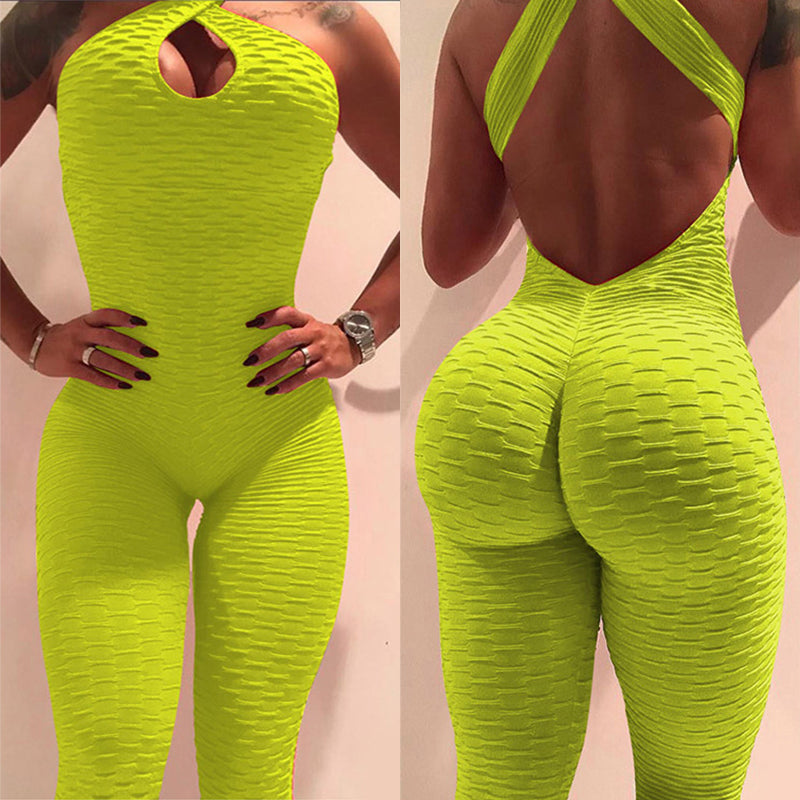 Yoga Jumpsuit Cross Design Backless Tracksuit Full Bodysuit - GSINAS.com