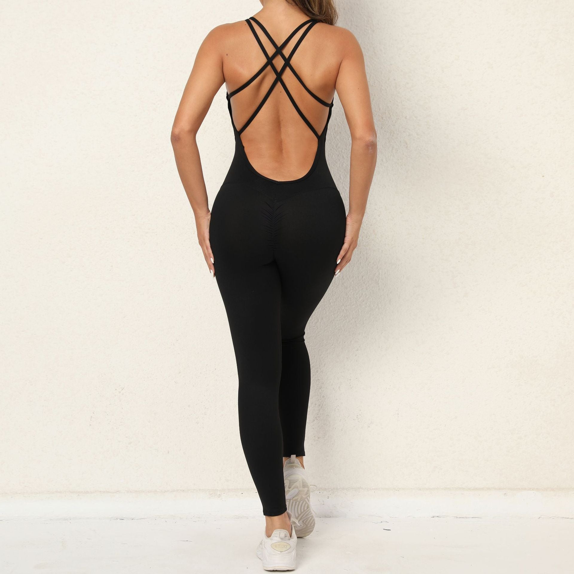 Yoga Jumpsuit With Cross-strap Back Design Quick-drying Tight-fitting Running Sports Fitness Pants Fashion Seamless Leggings For Womens Clothing - GSINAS.com