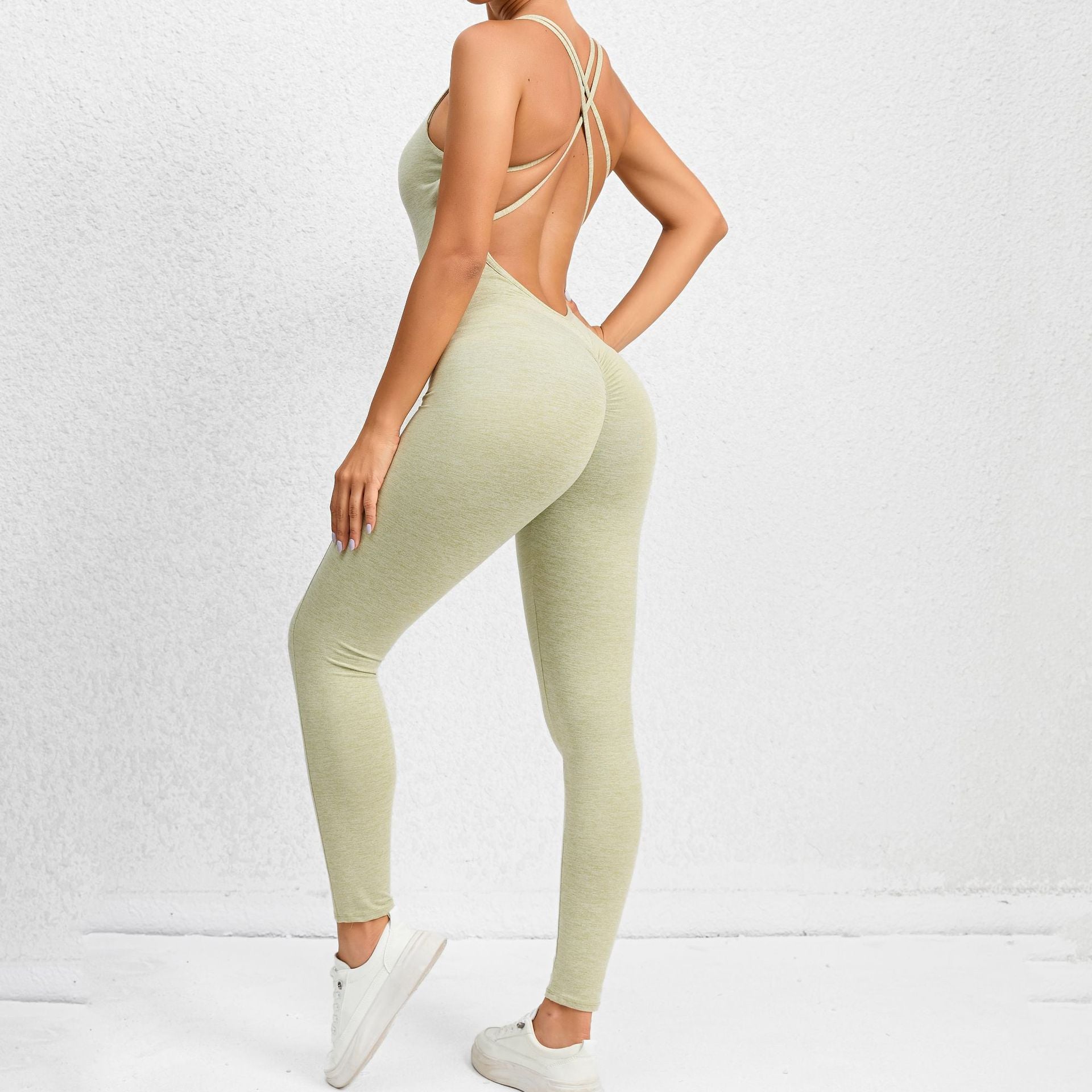 Yoga Jumpsuit With Cross-strap Back Design Quick-drying Tight-fitting Running Sports Fitness Pants Fashion Seamless Leggings For Womens Clothing - GSINAS.com