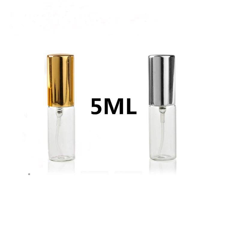 5pcs/Pack 5ml 10ml 15ml 20ml Transparent Thin Glass Perfume Bottle Clear Spray Bottle Tube Trael Svample Test Vials Refillable