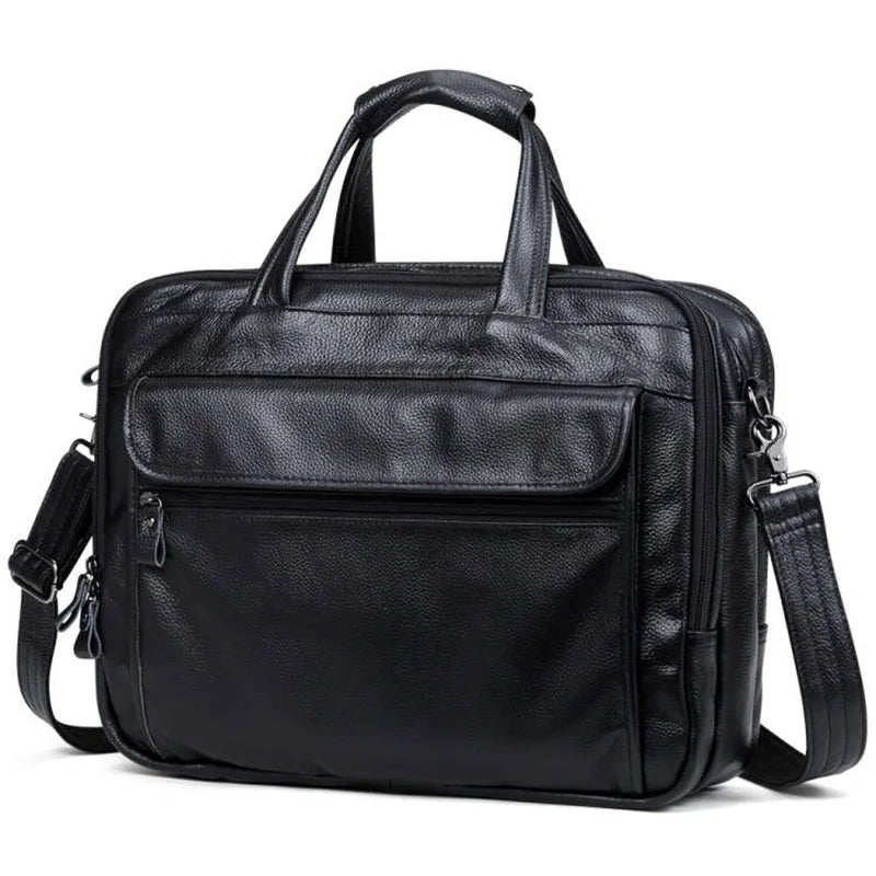 Large Men Leather Handbgs Male Genuine Leather Business Travel Brifcases Bag Men's 15.6 Inch Laptop Shoulder Bag Business A4 Bag - GSINAS.com