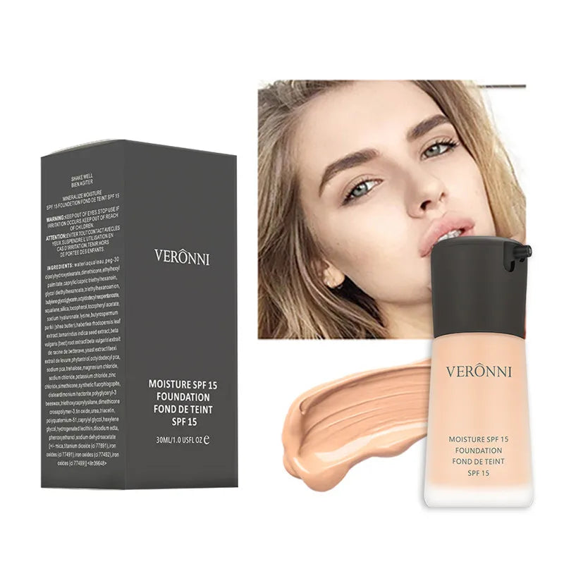 VERONNI Natural Waterproof Foundation High Quality Beauty Face Makeup Cosmetics Liquid Professional Makeup Concealer