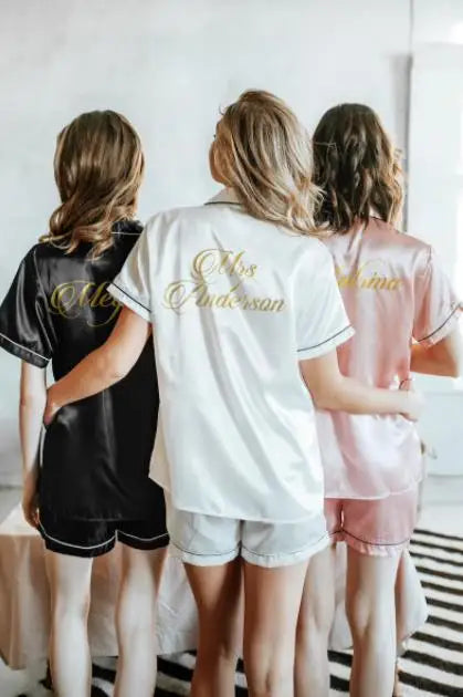 Personalized Silk Bridesmaid Pajama Set - Custom Satin Pjs for Wedding Party and Hen Party