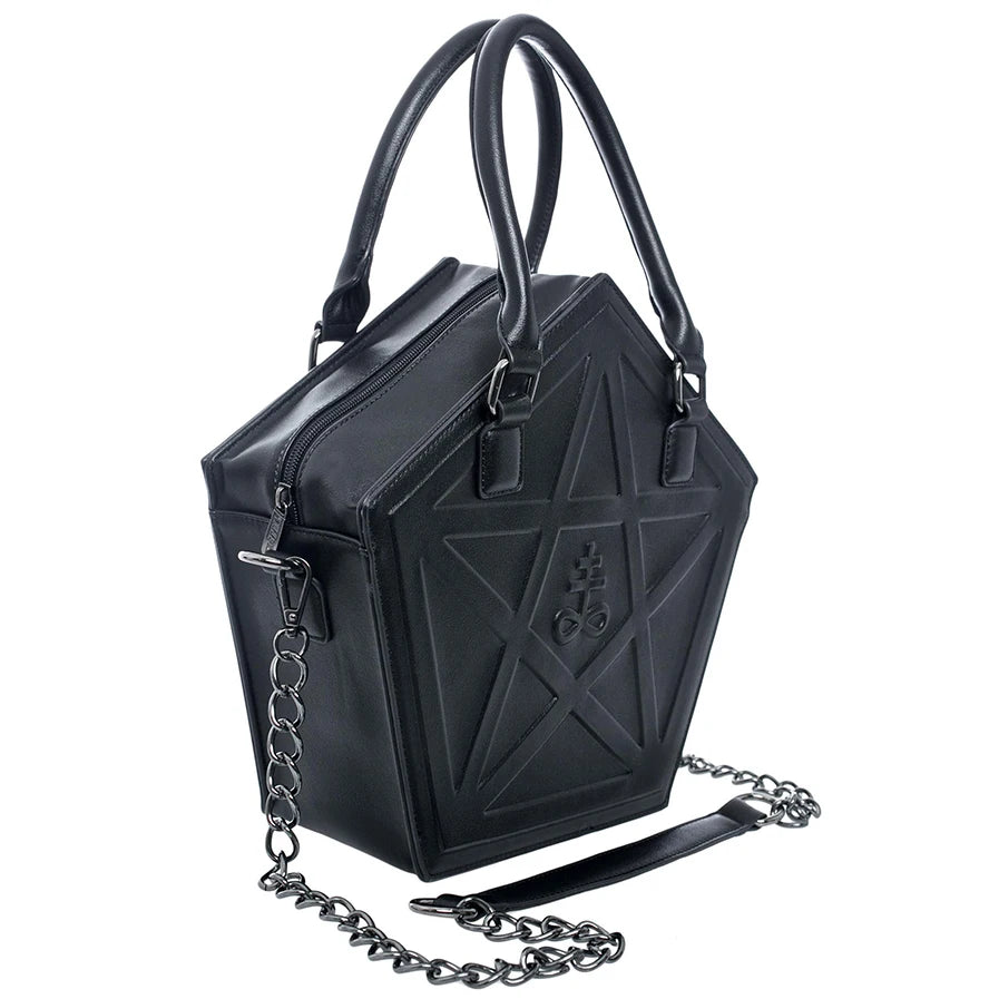 JIEROTYX Pentagram Punk Darkness Gothic Star Handbag Women Girl Black PU Soft Leather Shoulder Bag With Chain High Quality - GSINAS.com