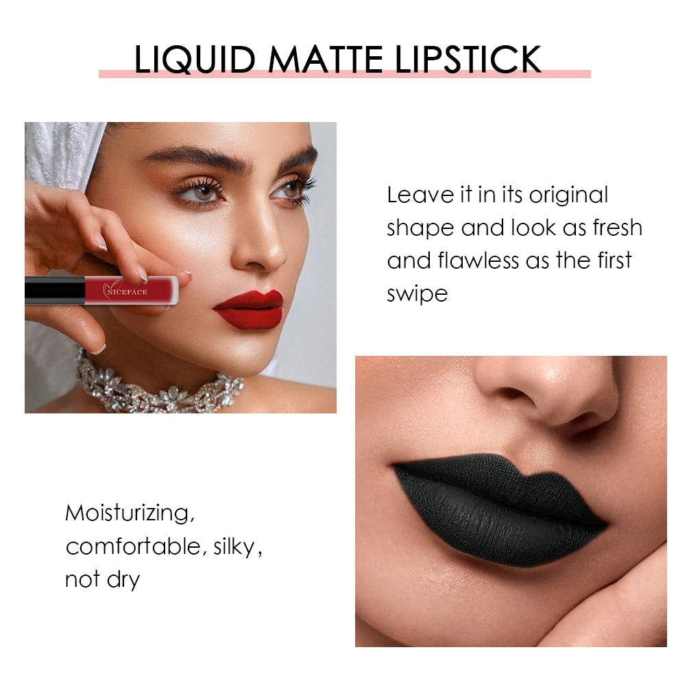 NICEFACE Nude Liquid Lipsticks Waterproof Velvet Matte Lip Gloss Long Lasting Non-stick Cup Lip Tint Makeup Pigment Cosmetics - GSINAS.com