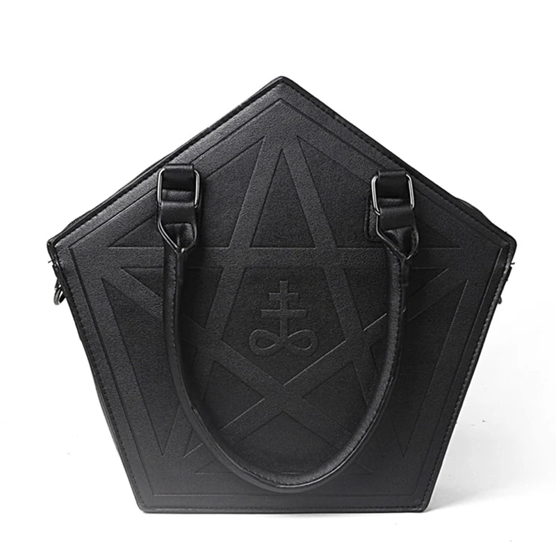 JIEROTYX Pentagram Punk Darkness Gothic Star Handbag Women Girl Black PU Soft Leather Shoulder Bag With Chain High Quality - GSINAS.com