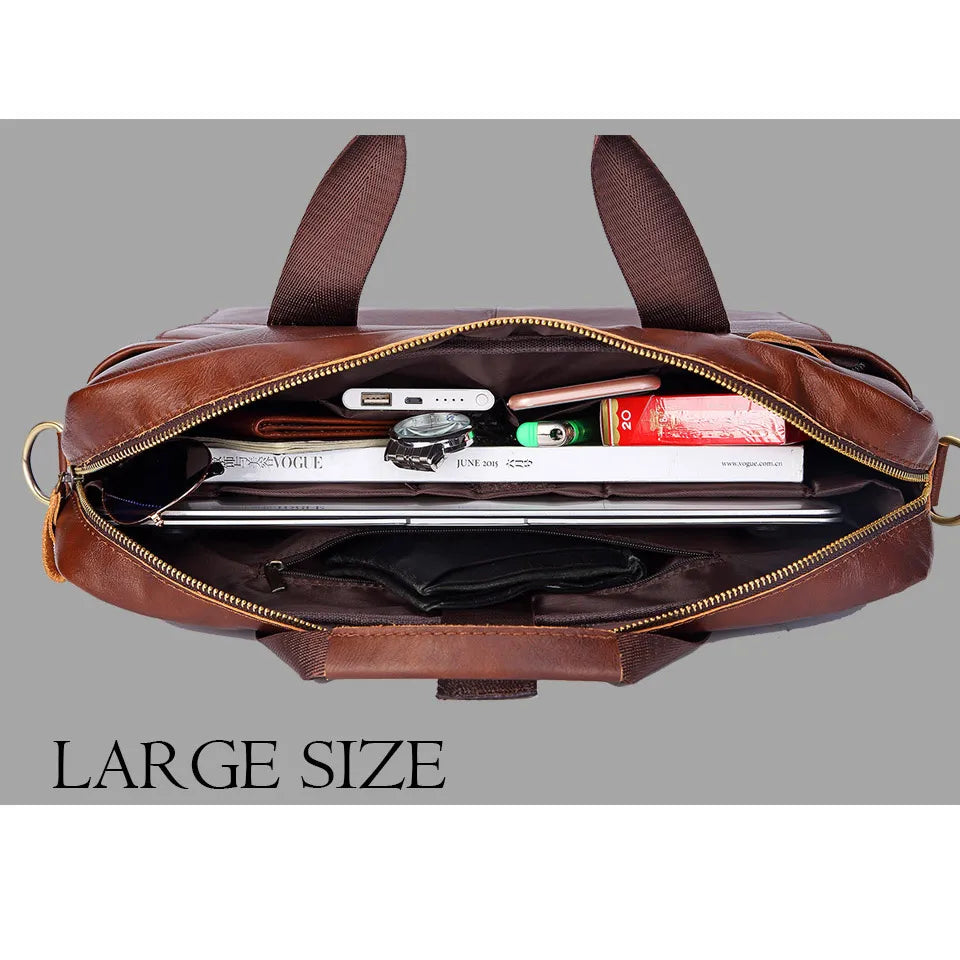 Men Genuine Leather Handbags Casual Leather Laptop Bags Male Business Travel Messenger Bags Men's Crossbody Shoulder Bag - GSINAS.com