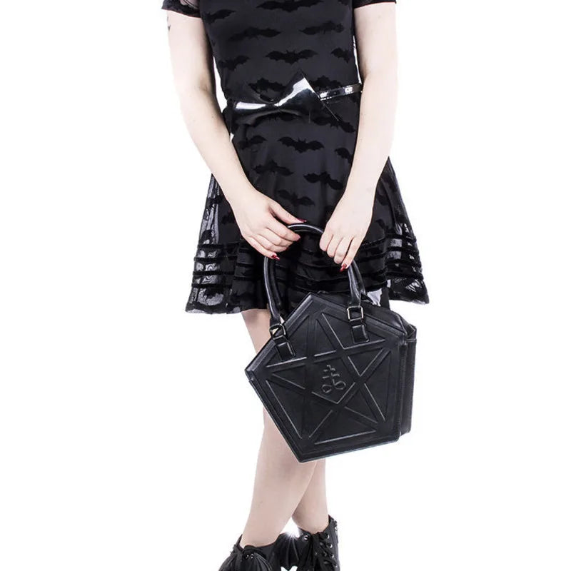 JIEROTYX Pentagram Punk Darkness Gothic Star Handbag Women Girl Black PU Soft Leather Shoulder Bag With Chain High Quality - GSINAS.com