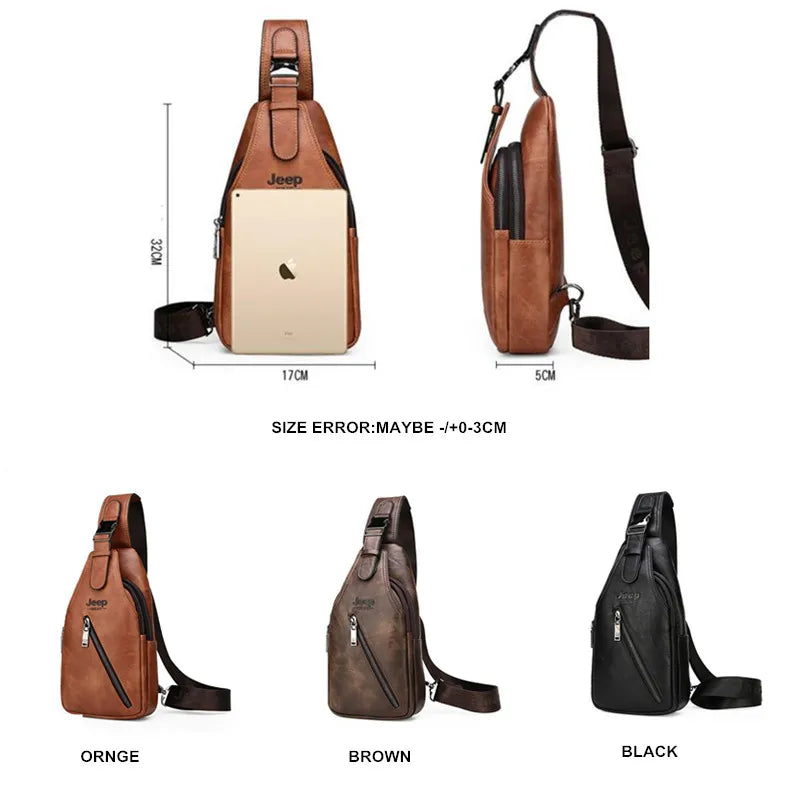 JEEPBULUO BRAND Chest Bag Men Sling crossbody bag Man's Crossbody Bag Split Leather High Quality For Man - GSINAS.com