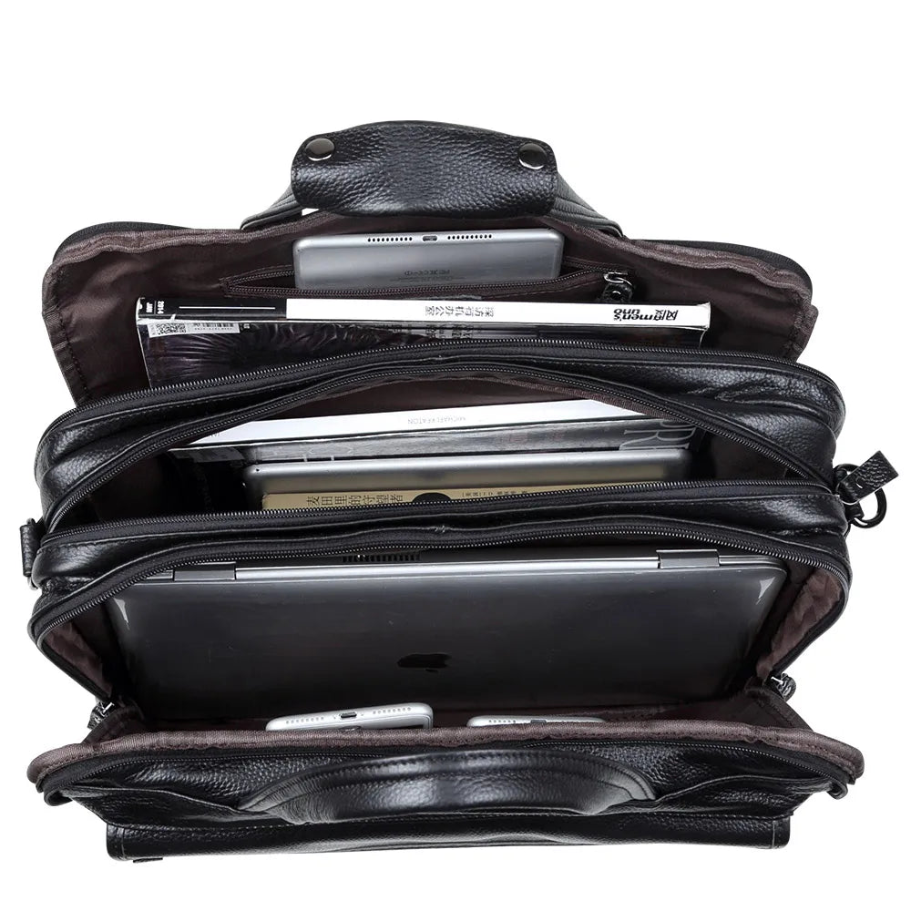 Large Men Leather Handbgs Male Genuine Leather Business Travel Brifcases Bag Men's 15.6 Inch Laptop Shoulder Bag Business A4 Bag - GSINAS.com