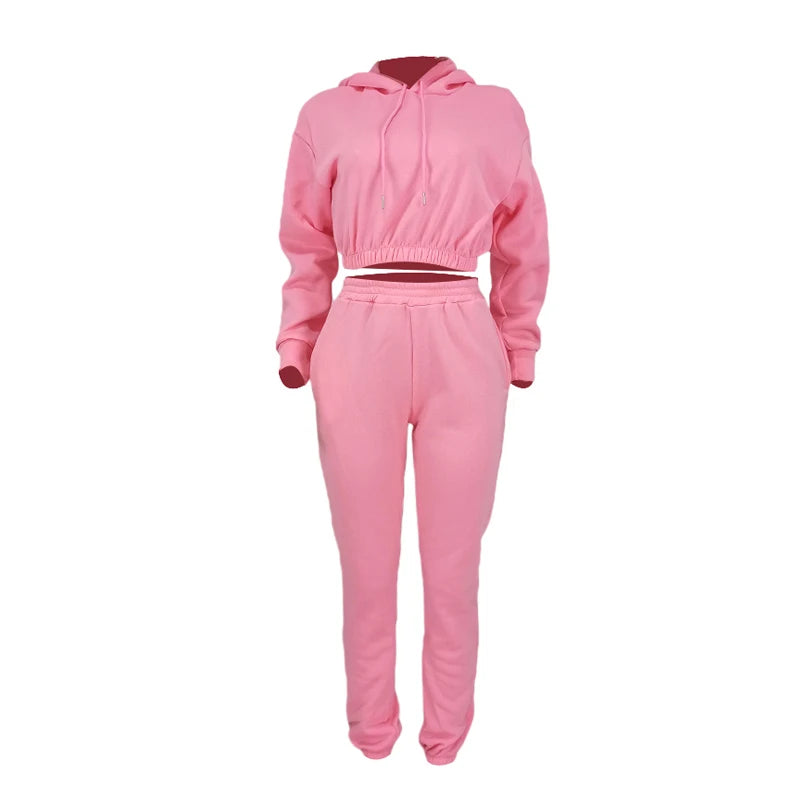 Women's Casual Matching Set - Sporty Hooded Top with Trousers for Fall and Winter. - GSINAS.com