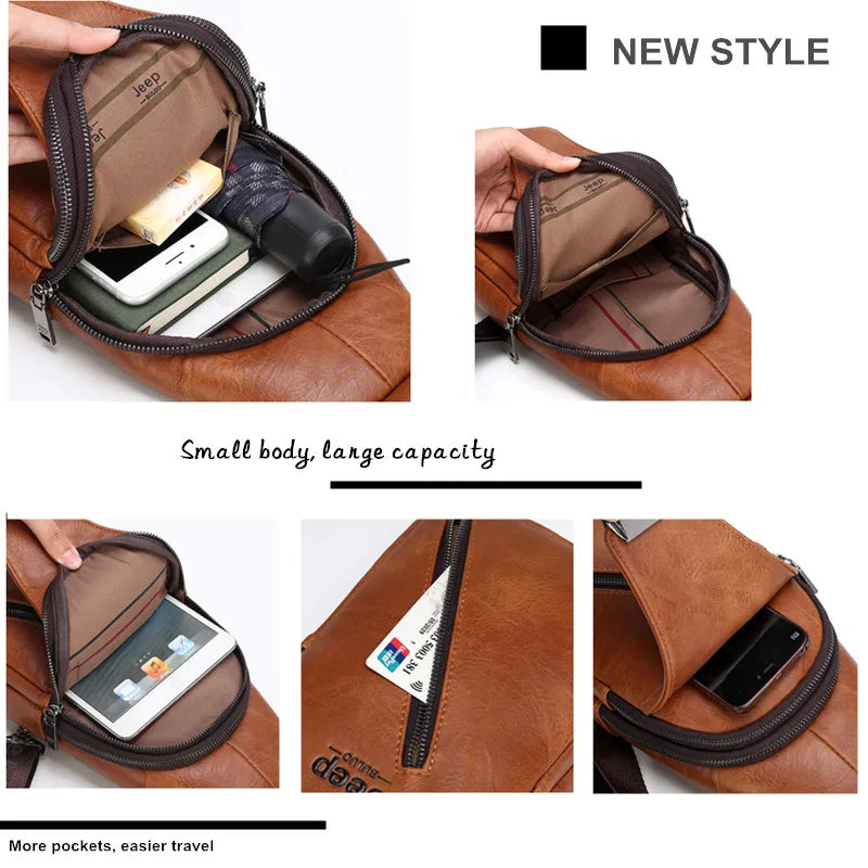 JEEPBULUO BRAND Chest Bag Men Sling crossbody bag Man's Crossbody Bag Split Leather High Quality For Man - GSINAS.com