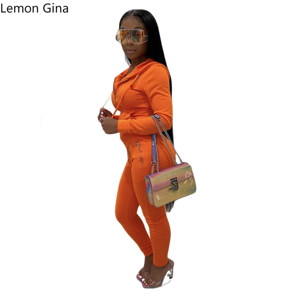 Lemon Gina Active Wear Solid Women's Set Zipper Hoodies Tops Jogger Pants Set Matching Tracksuit Two Piece Set Sport Sweatshirt - GSINAS.com