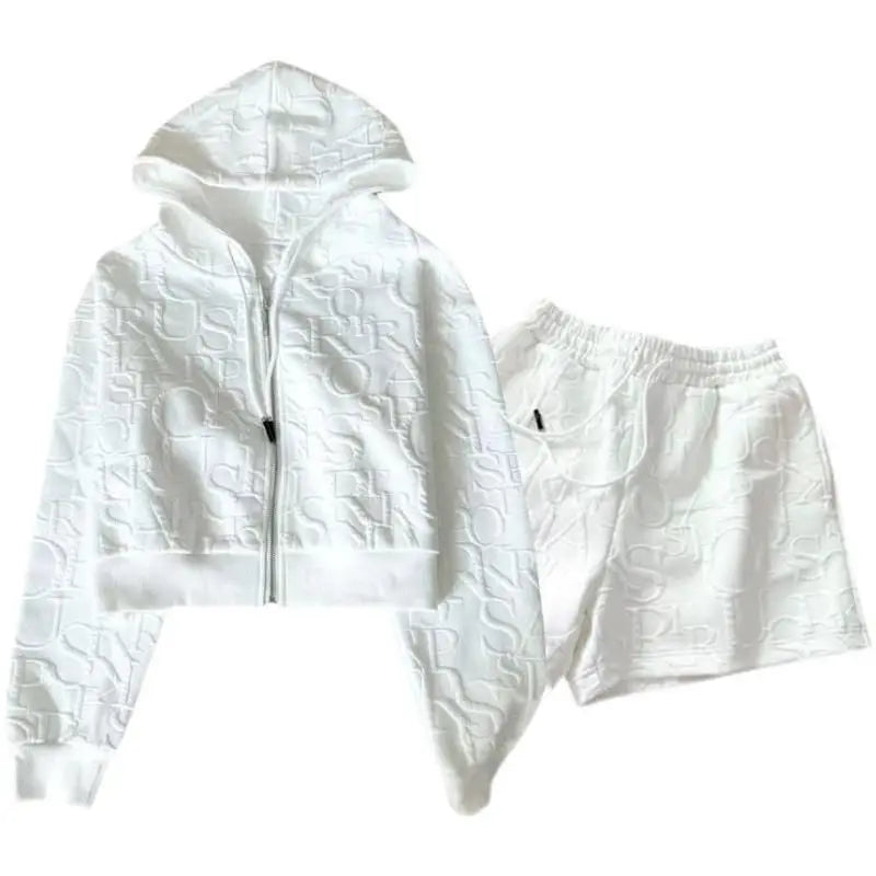 Women's Jacquard Cardigan Hooded Jacket & Shorts.