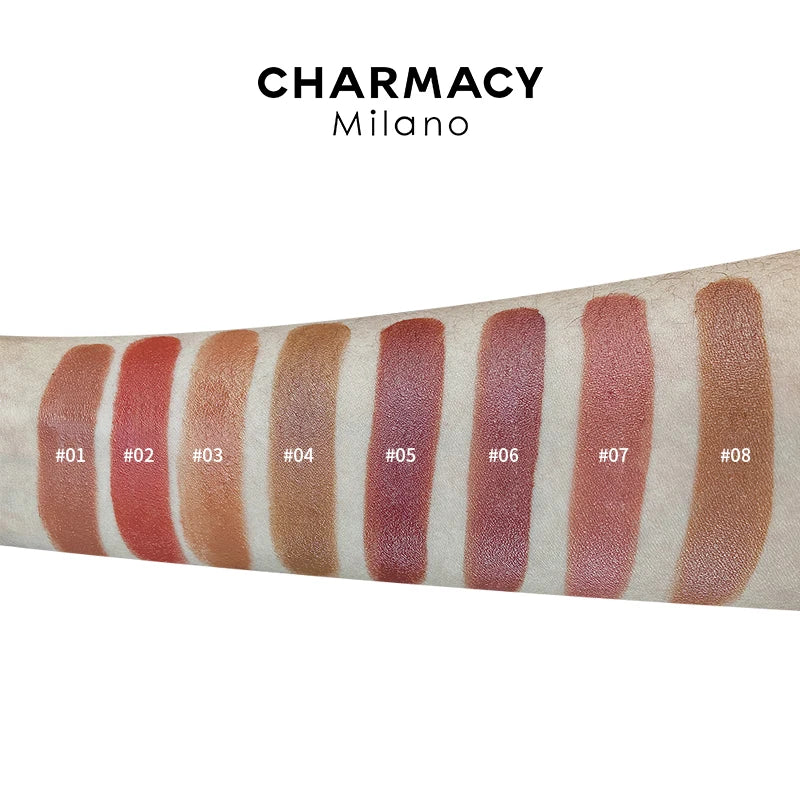 CHARMACY Nude Moist Luxury Lipstick 8 Natural Colors  Easy to Wear Lip Stick Red Shimmer Lipsticks Women Beauty Cosmetic - GSINAS.com