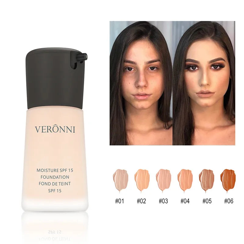 VERONNI Natural Waterproof Foundation High Quality Beauty Face Makeup Cosmetics Liquid Professional Makeup Concealer - GSINAS.com