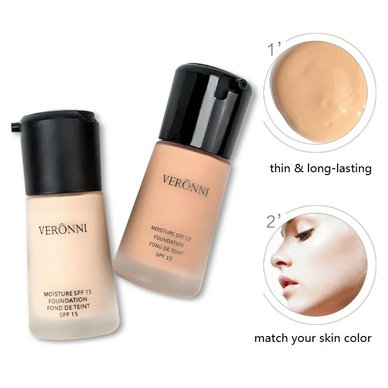 VERONNI Natural Waterproof Foundation High Quality Beauty Face Makeup Cosmetics Liquid Professional Makeup Concealer - GSINAS.com