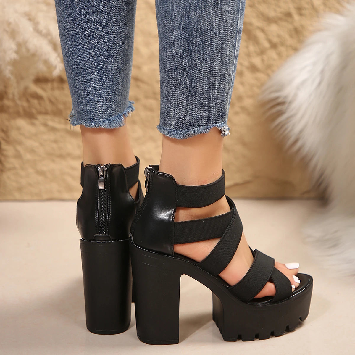 Summer Black Platform Sexy High Heels Female Sandals Fashion Woman Chunky Heel Buckle Open Toe Flip Flops Pumps Women Sandals - GSINAS.com