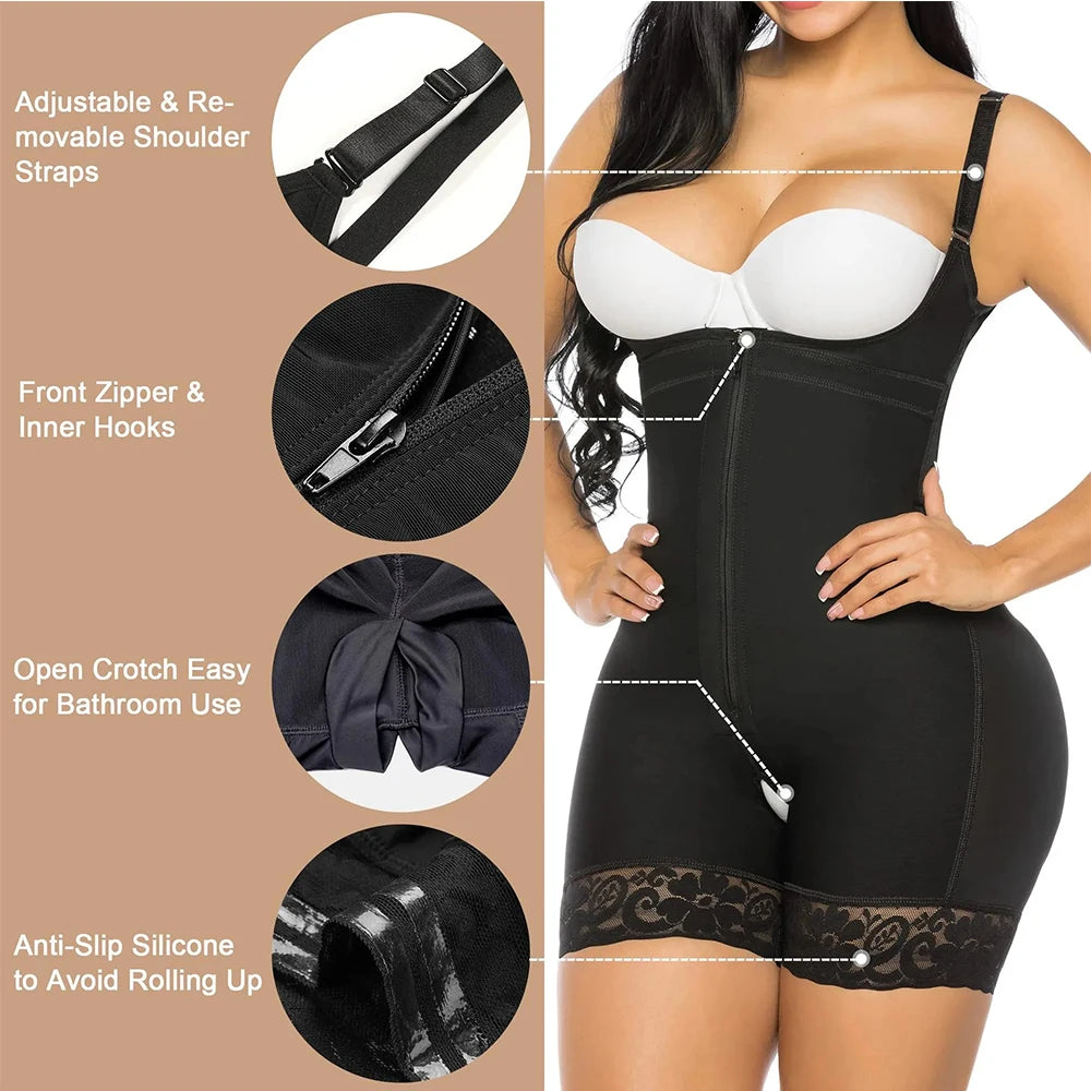 Firm Tummy Control Body Shaper and Butt Lifter Bodysuit for Postpartum Support.