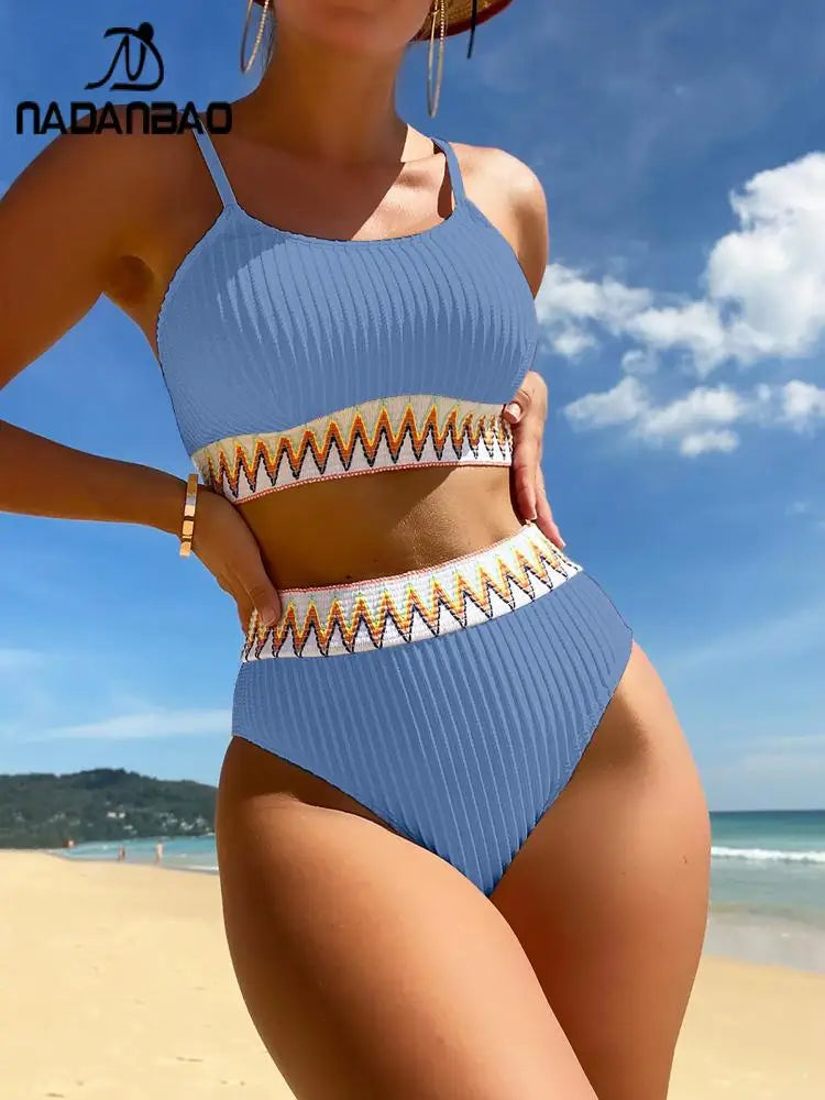 Nadanbao Sexy Solid Two Piece Bikini Set Set Woman High Waist Fashion Backless Swimwear Female Beach Party Swimming Suit - GSINAS.com