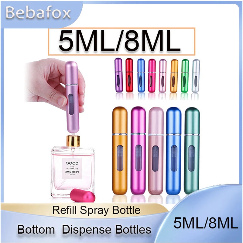 5ML/8ML Portable Travel Mini Small Container Aluminum Purse Tester Decant Perfume Roller Bottle Dispensing Tool Refillable Spray