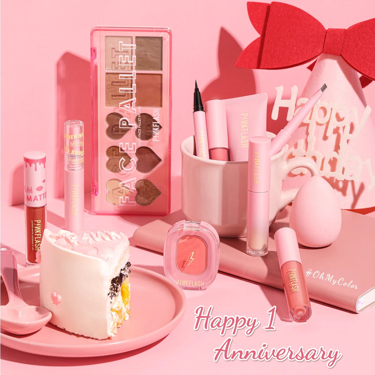 PINKFLASH 1 Anniversary Full Face Makeup Sets Liquid Concealer Foundation Beauty Lip Gloss Mascara Eyeliner Face Blush Cosmetic