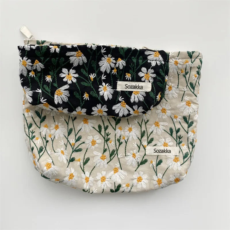 Flower Printed Women Cosmetic Bag Pencil Case Travel Necesserie Floral Cute Makeup Lipsticks Make Up Brushes Storage Bag Pouch - GSINAS.com