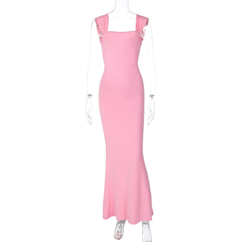 Elegant Pink Sexy Bandage Backless Maxi Dress Summer Backless Outfits for Women Birthday Vestido Sun Dresses Chic Sexy Dress - GSINAS.com