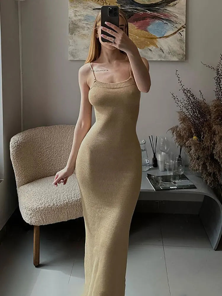 GACVGA Sexy Backless Bandage Knitted Dress Elegant Outfits for Women Sleeveless Birthday Club Party Bodycon Long Dresses - GSINAS.com