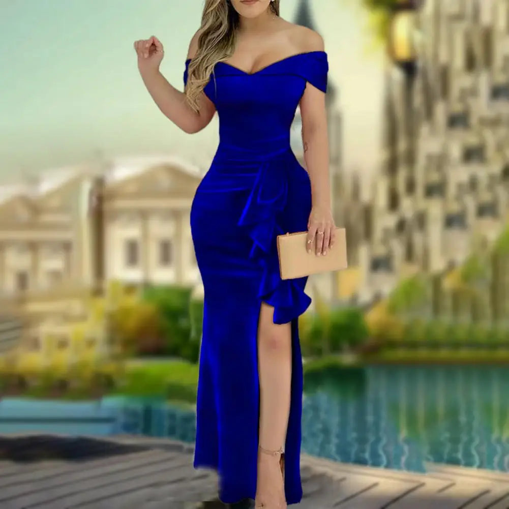 Sheath Dress Attractive Elegant Slit Dress Female Dress Pure Color Slit Formal Dresses for Banquet - GSINAS.com