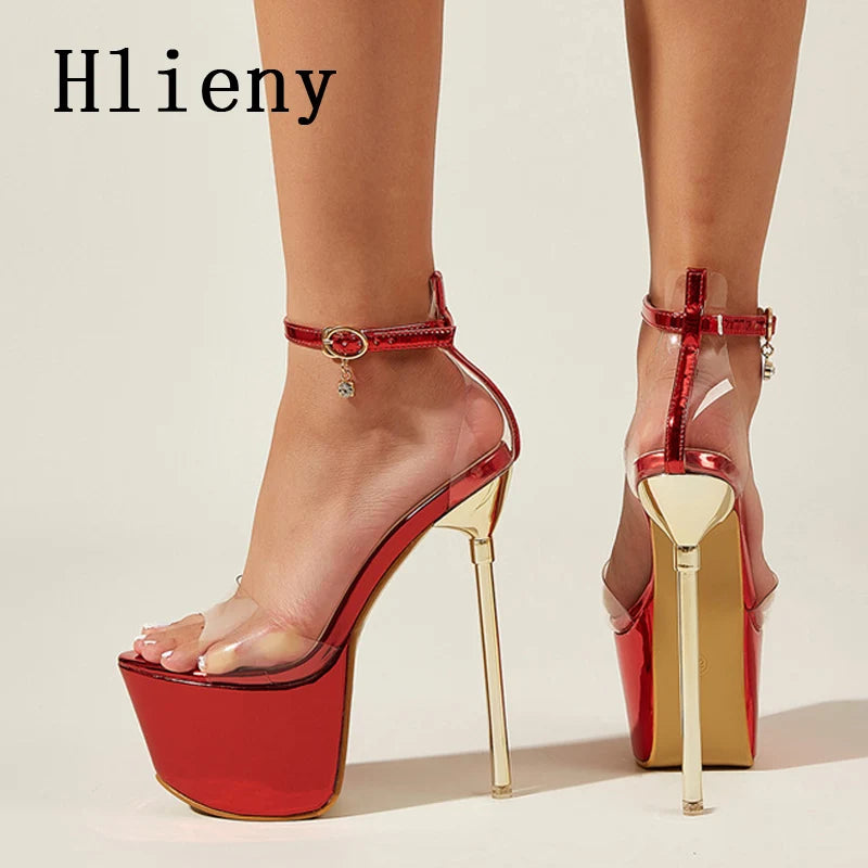 Hlieny Summer Sexy PVC Transparen Open Peep Toe Platform High Heels Buckle Strap Sandals Women's Nightclub Pole Dance Shoes - GSINAS.com