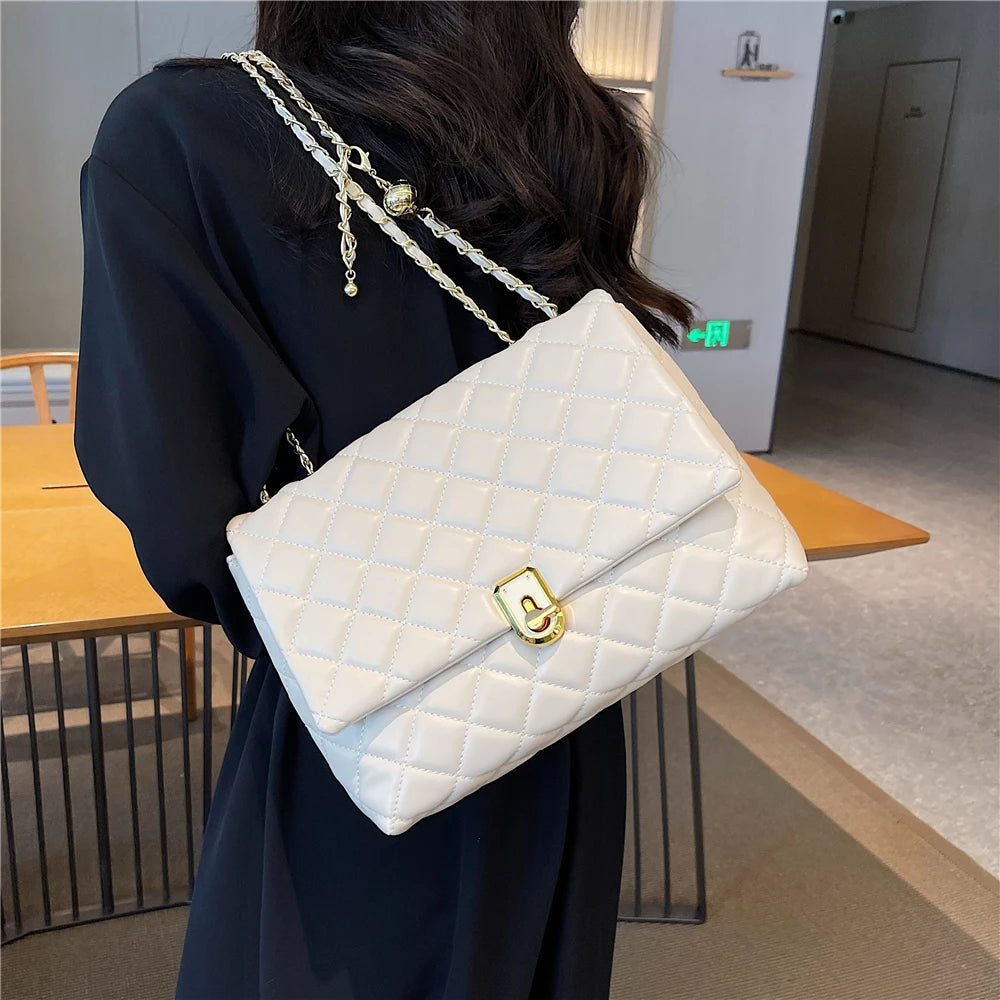 PU Leather Double Chain Shoulder Bags For Women 2024 Trend Designer Crossbody Flap Ladies Handbags And Purses - GSINAS.com