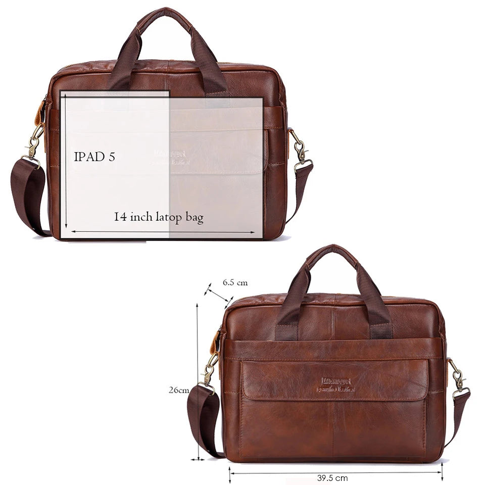 Men Genuine Leather Handbags Casual Leather Laptop Bags Male Business Travel Messenger Bags Men's Crossbody Shoulder Bag - GSINAS.com