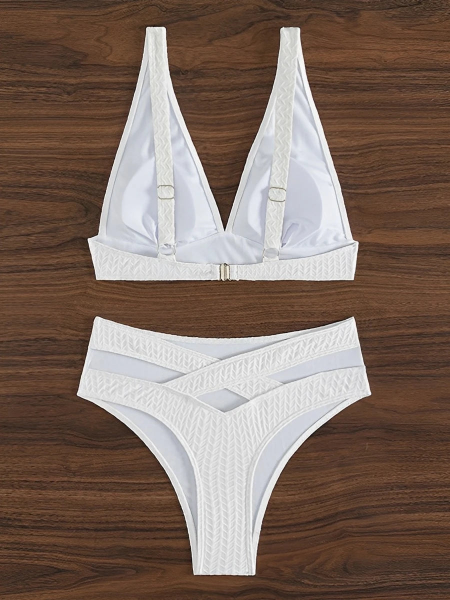 White Printed Bikini Set - High Waist Sexy Swimsuit for Women's Beachwear. - GSINAS.com