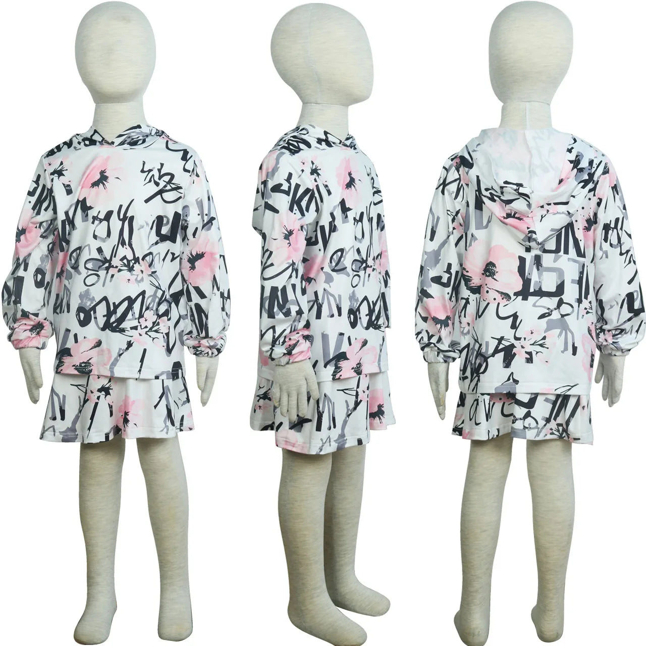 Qunq Autumn New Girls Fashion Print Hooded Long Sleeve Sweatshirts Top + Shorts 2 Pieces Set Casual Kids Clouthes Age 3T-8T - GSINAS.com