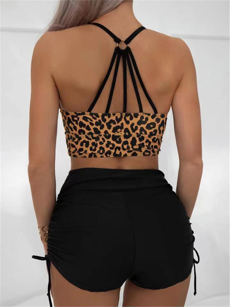 Leopard Print High Waist Swimsuit - Sexy Hollow Out Swimwear for Women's Summer Beachwear. - GSINAS.com