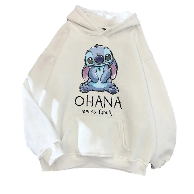 Disney Stitch Hoodies Women Harajuku Pullovers Cute Casual Tops O-Neck