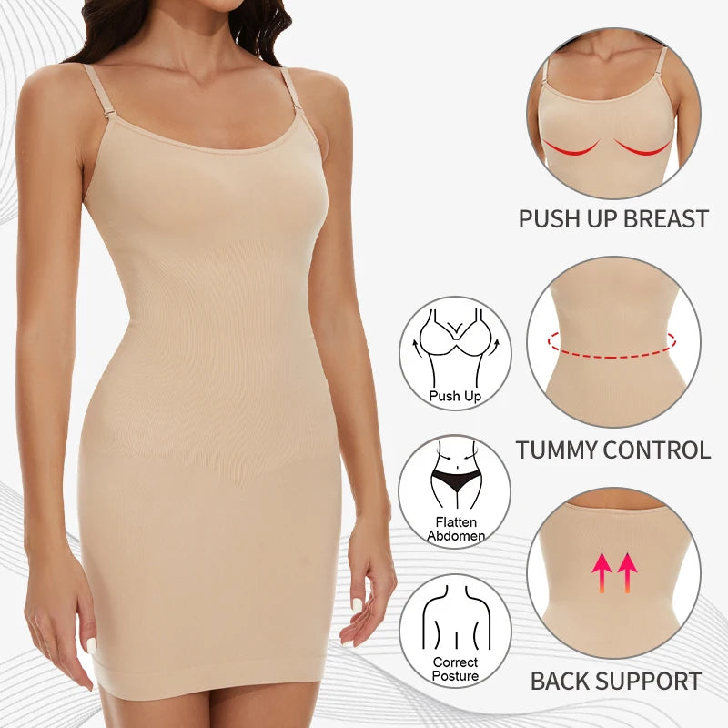 Seamless Shapewear Slips - Smooth Body Shaper for Under Dresses with Tummy Control and Full Slip for Slimming.