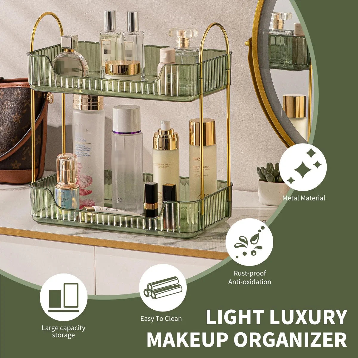 Organizer Countertop Vanity Trays for Skincare Vanity Bathroom Counter Storage Shelf for Cosmetics Toiletries Lotions Perfumes