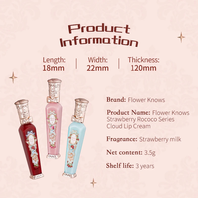 Flower Knows Strawberry Rococo Series Cloud Lip Cream Lipsticks Beauty Glazed Mirror Lip Gloss Delicate Lipstick 3.5g lip gloss - GSINAS.com