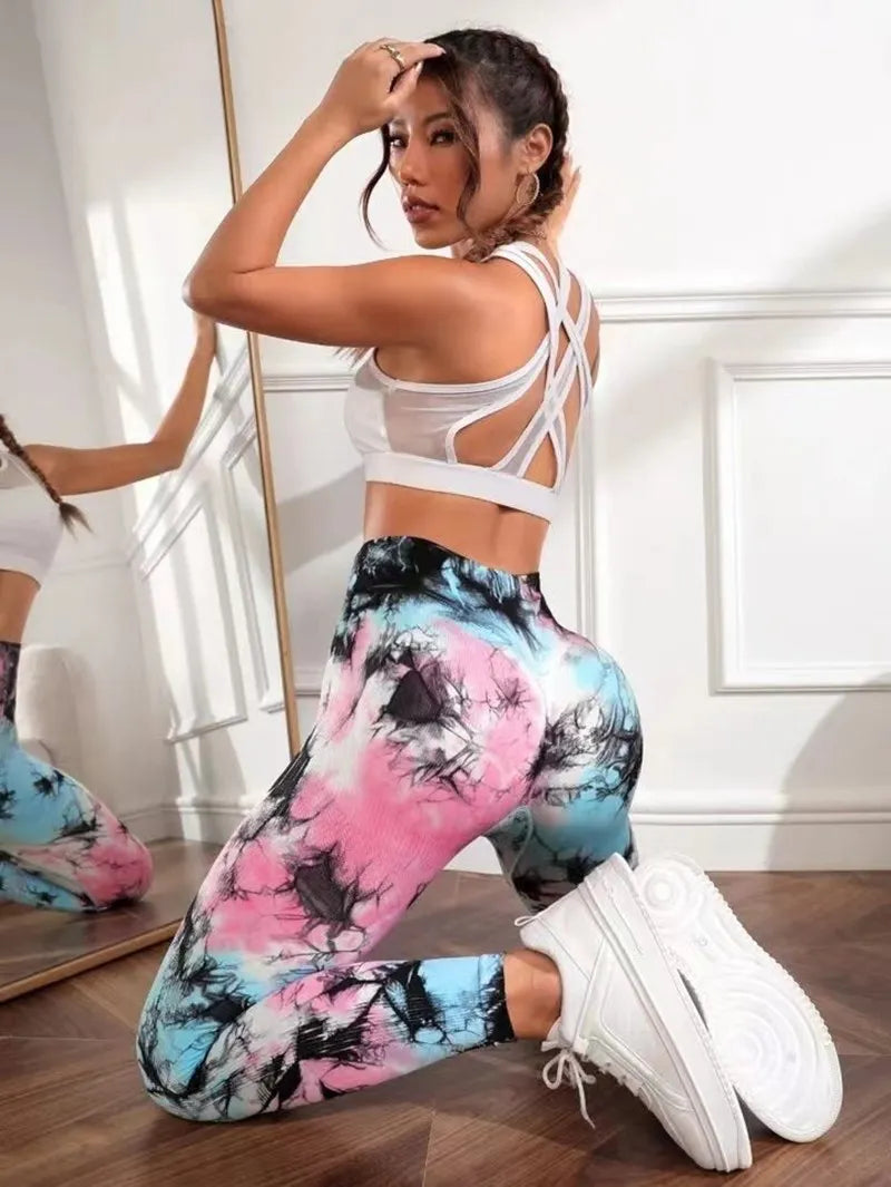 Tie Dye Seamless Leggings Push Up Butt Workout Leggings Slim High Waist Tights Fitness Running Stretchy Yoga Pants - GSINAS.com