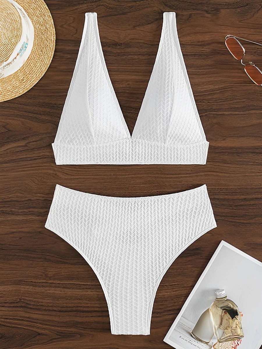 White Printed Bikini Set - High Waist Sexy Swimsuit for Women's Beachwear. - GSINAS.com