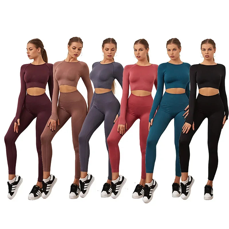 Customized Seamless Women's Yoga Suit: High-Waist Sweatpants & Long Sleeve Top - GSINAS.com