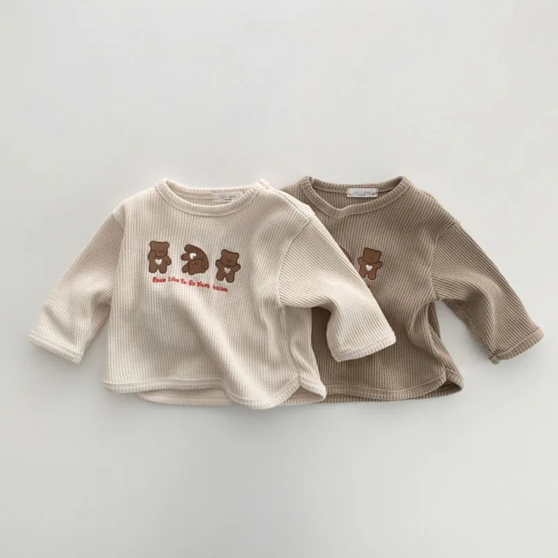 2024 Summer New Baby Bear Clothes Set Boy Girls Long Sleeve Waffle T Shirt + Shorts 2pcs Casual Outfits Cotton Children Suit - GSINAS.com