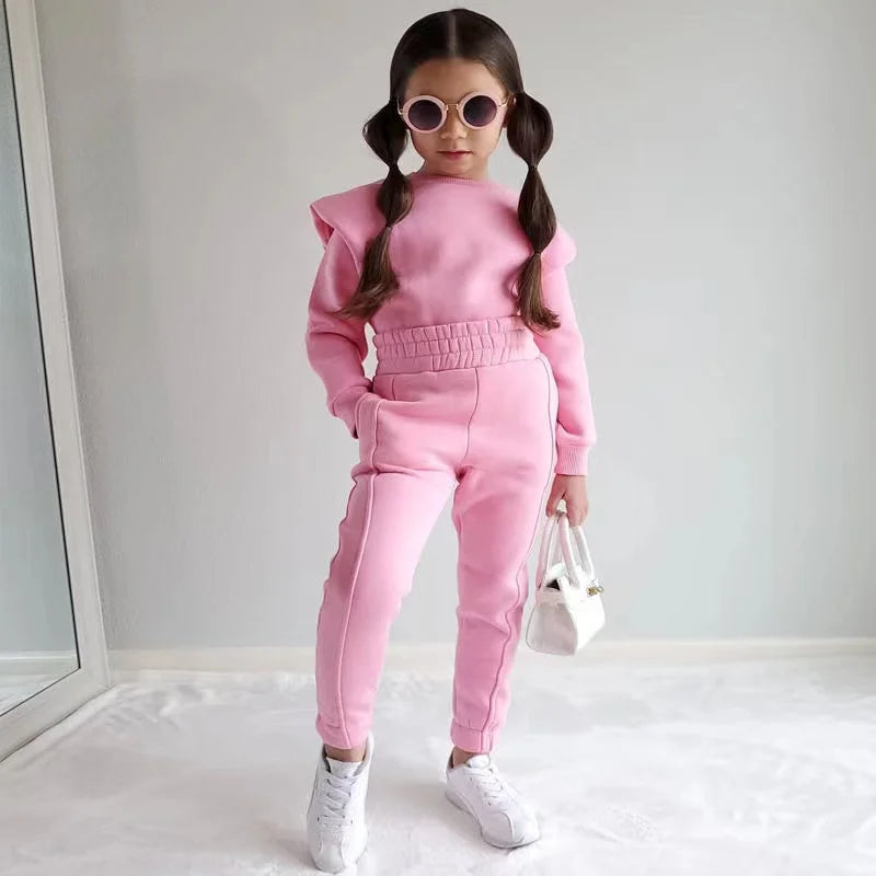 New Clothing For Girls Autumn And Winter Candy Color Fashion Long-sleeved Hoodie Pants Two-piece Set - GSINAS.com