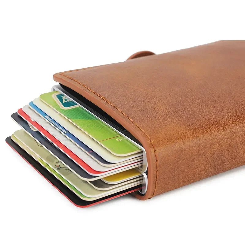 Rfid Blocking Protection Men id Credit Card Holder Wallet Leather Metal Aluminum Business Bank Card Case CreditCard Cardholder - GSINAS.com