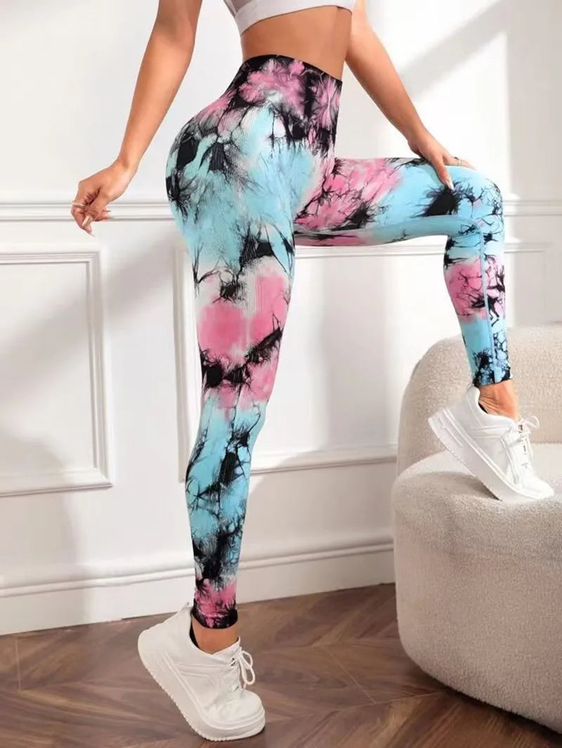 Tie Dye Seamless Leggings Push Up Butt Workout Leggings Slim High Waist Tights Fitness Running Stretchy Yoga Pants - GSINAS.com