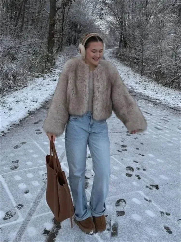 Fashion Fluffy Faux Fur Coat For Women