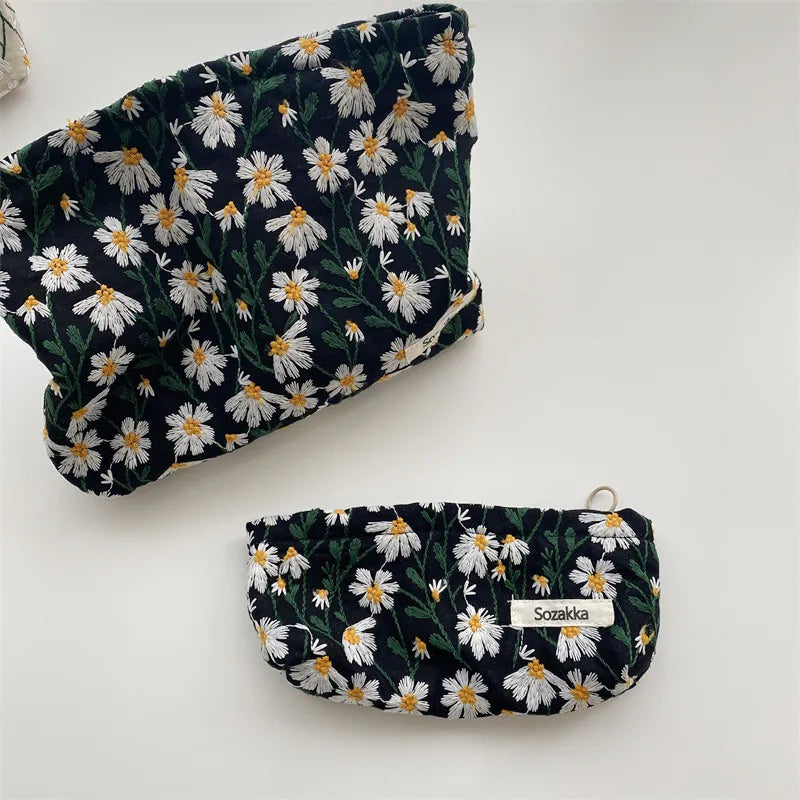 Flower Printed Women Cosmetic Bag Pencil Case Travel Necesserie Floral Cute Makeup Lipsticks Make Up Brushes Storage Bag Pouch - GSINAS.com